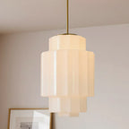 Pendant Lamp Layered Opal Glass Antique Brass Adjustable Cord