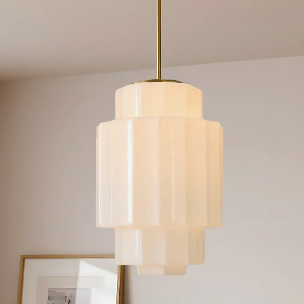 Pendant Lamp Layered Opal Glass Antique Brass Adjustable Cord