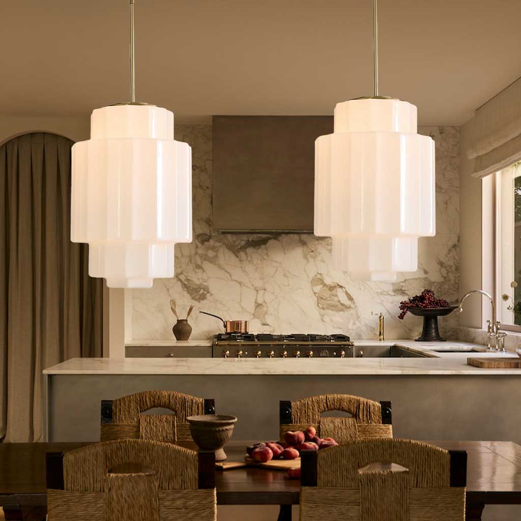 Pendant Lamp Layered Opal Glass Antique Brass Adjustable Cord