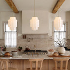 Pendant Lamp Layered Opal Glass Antique Brass Adjustable Cord