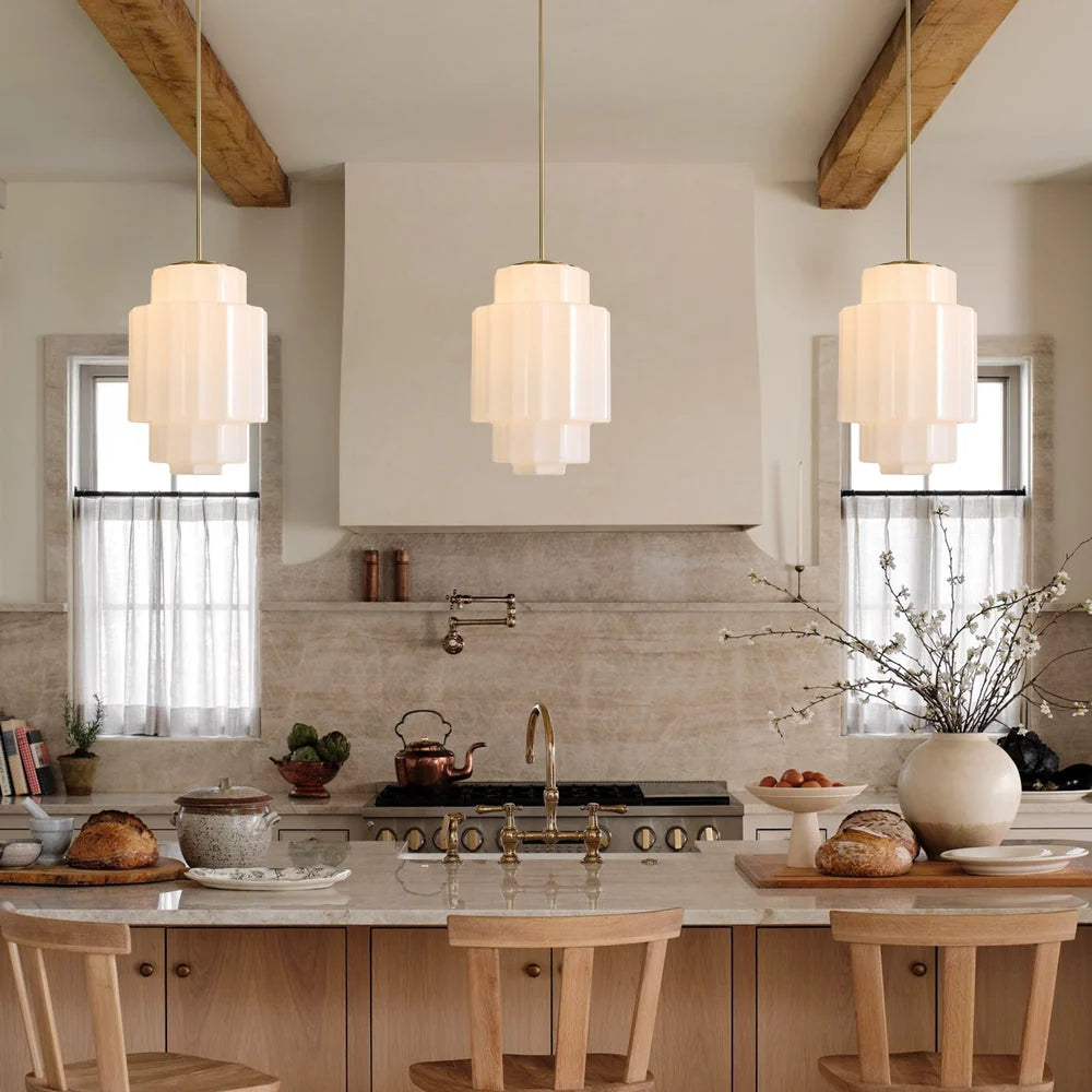 Pendant Lamp Layered Opal Glass Antique Brass Adjustable Cord