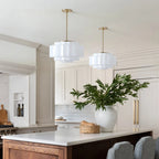 Pendant Lamp Layered Opal Glass Antique Brass Adjustable Cord