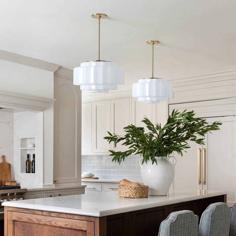 Pendant Lamp Layered Opal Glass Antique Brass Adjustable Cord