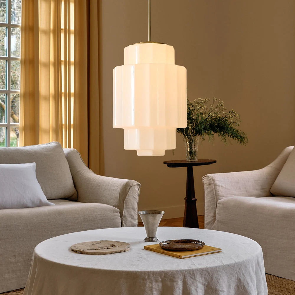 Pendant Lamp Layered Opal Glass Antique Brass Adjustable Cord
