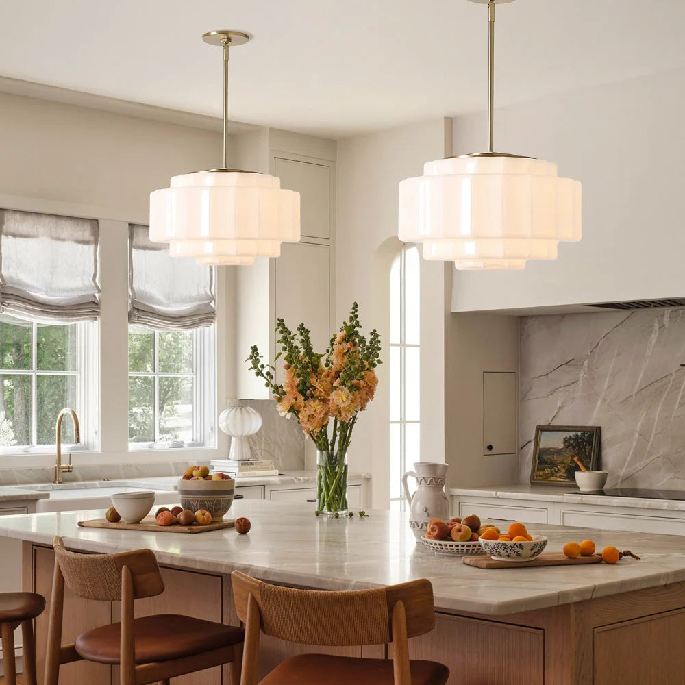Pendant Lamp Layered Opal Glass Antique Brass Adjustable Cord