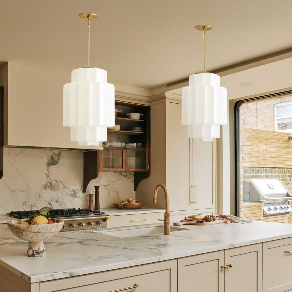 Pendant Lamp Layered Opal Glass Antique Brass Adjustable Cord