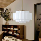 Pendant Lamp Layered Opal Glass Antique Brass Adjustable Cord