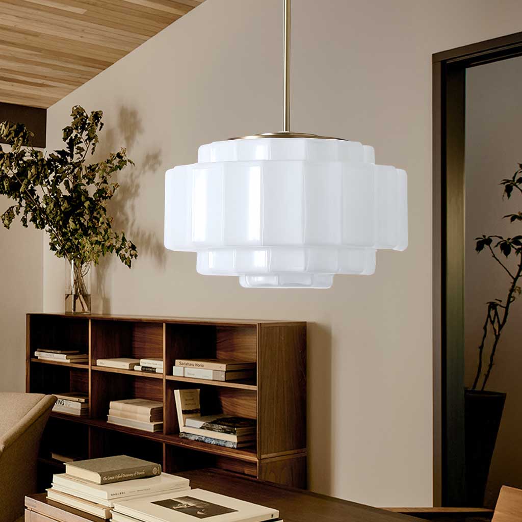 Pendant Lamp Layered Opal Glass Antique Brass Adjustable Cord