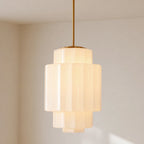Pendant Lamp Layered Opal Glass Antique Brass Adjustable Cord
