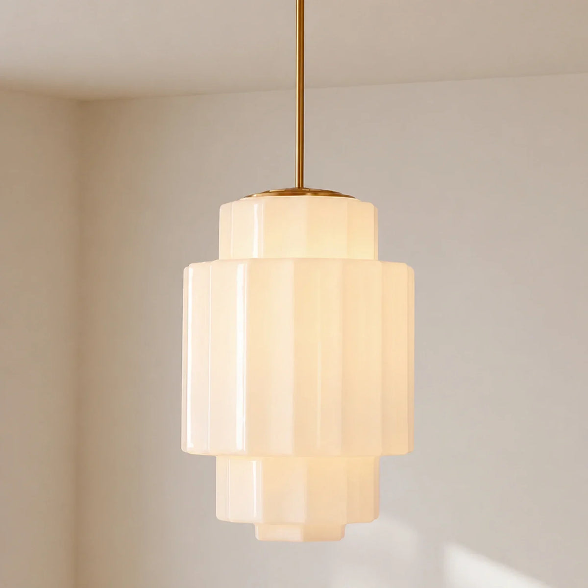 Pendant Lamp Layered Opal Glass Antique Brass Adjustable Cord