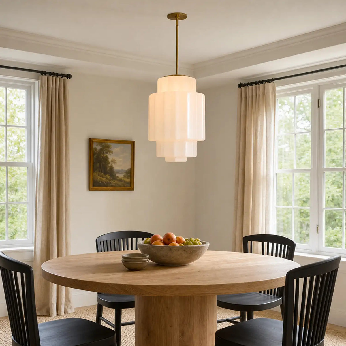 Pendant Lamp Layered Opal Glass Antique Brass Adjustable Cord