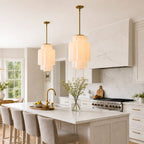 Pendant Lamp Layered Opal Glass Antique Brass Adjustable Cord