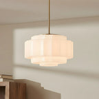Pendant Lamp Layered Opal Glass Antique Brass Adjustable Cord