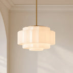 Pendant Lamp Layered Opal Glass Antique Brass Adjustable Cord