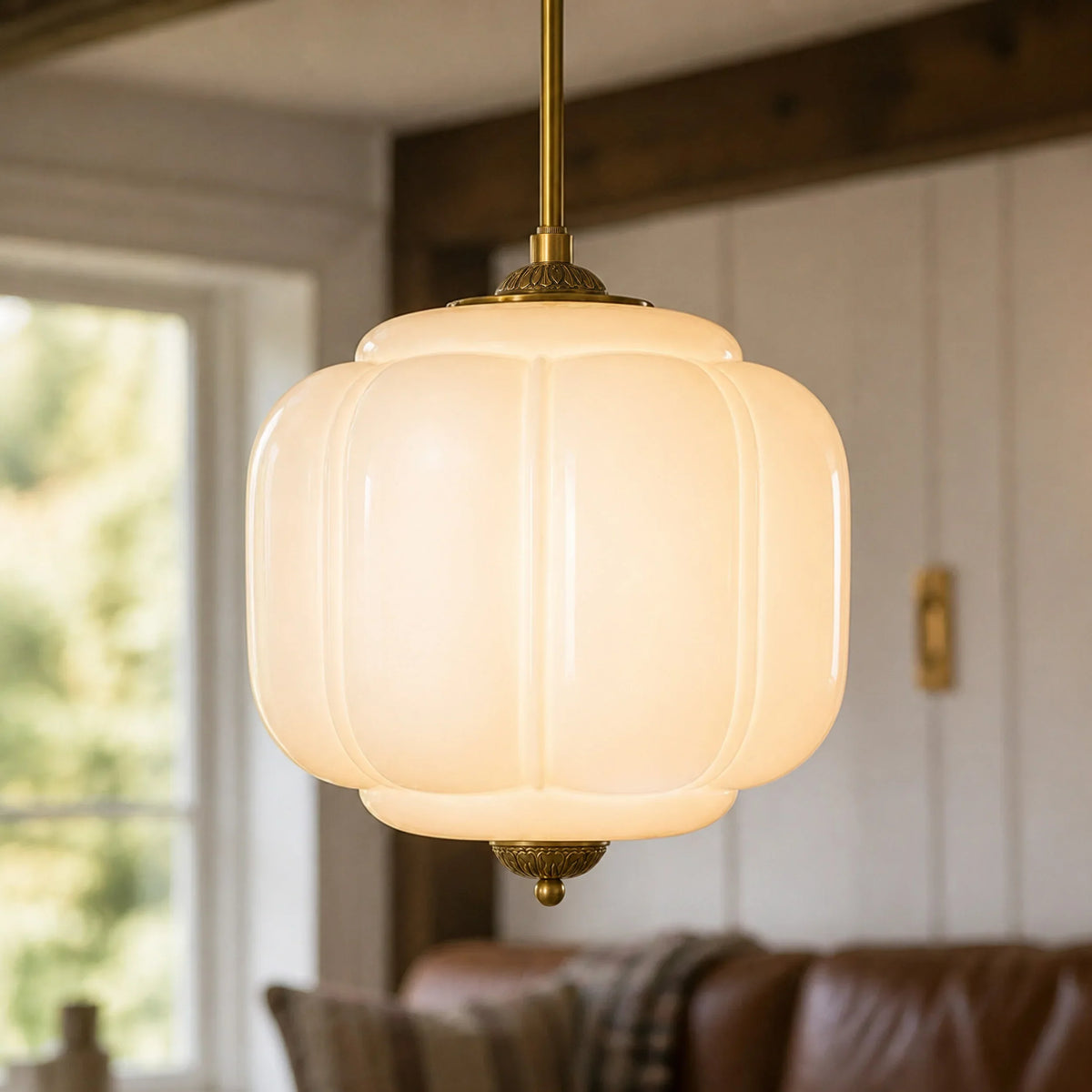 Pendant Lamp Milk Glass Oiled Brass Adjustable Cord
