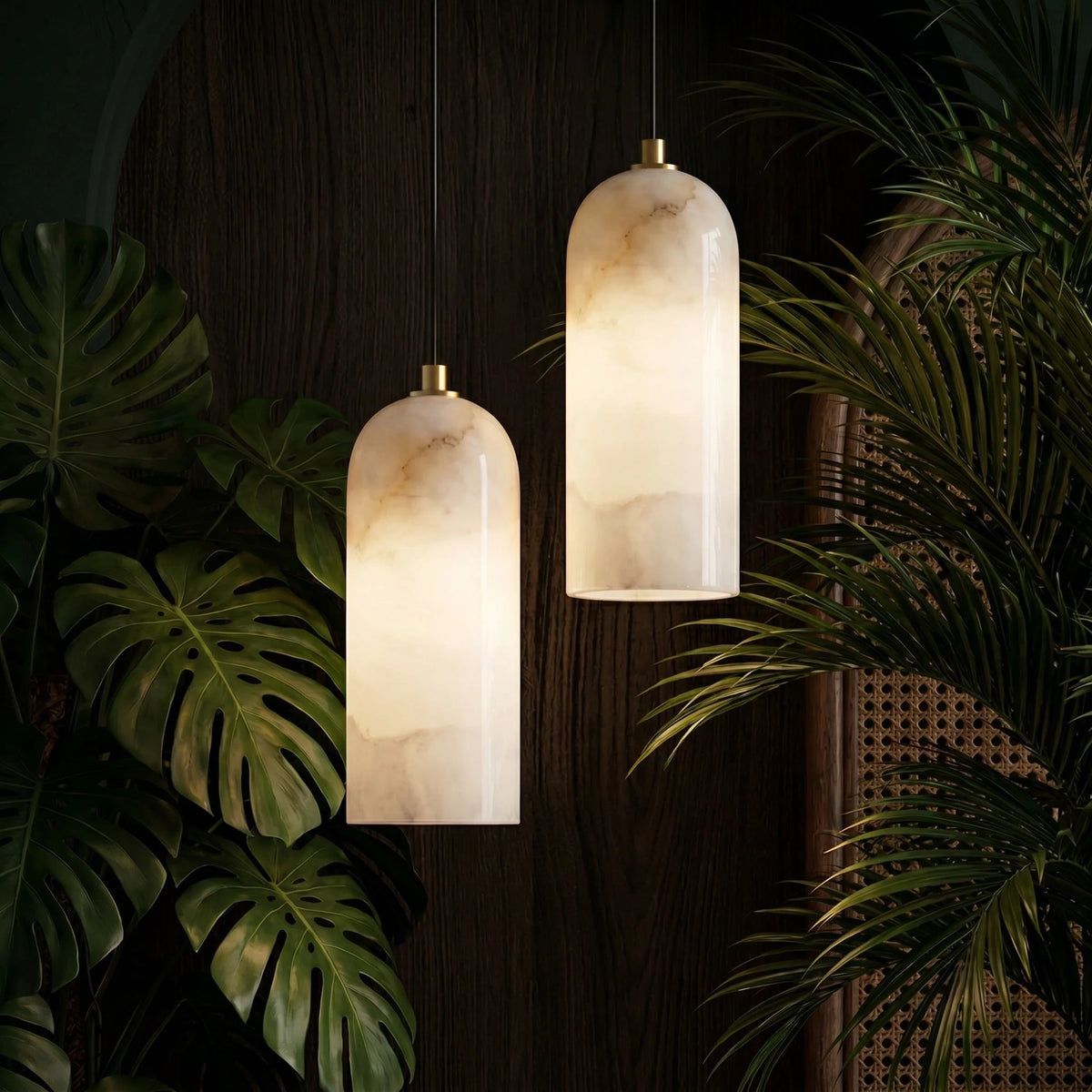 Pendant Lamp Natural Marble & Copper Accent Adjustable Height Cable
