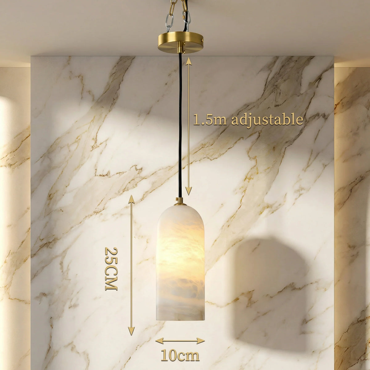 Pendant Lamp Natural Marble & Copper Accent Adjustable Height Cable