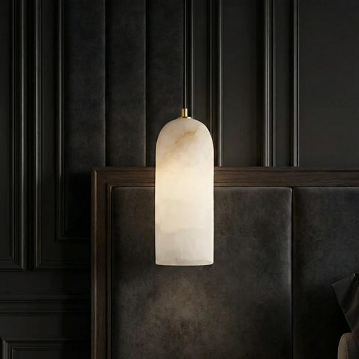 Pendant Lamp Natural Marble & Copper Accent Adjustable Height Cable