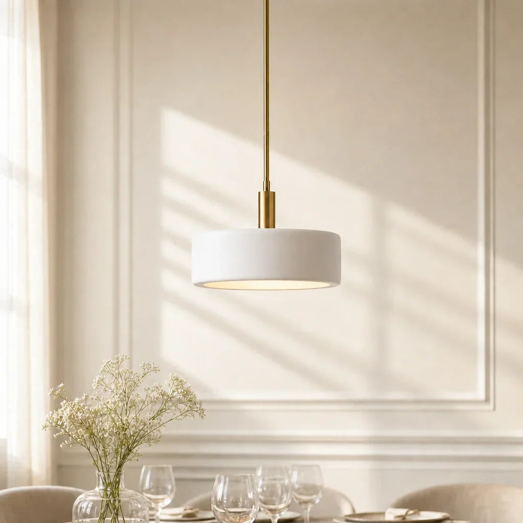 Pendant Lamp Porcelain Shade & Metal Accent Adjustable Height