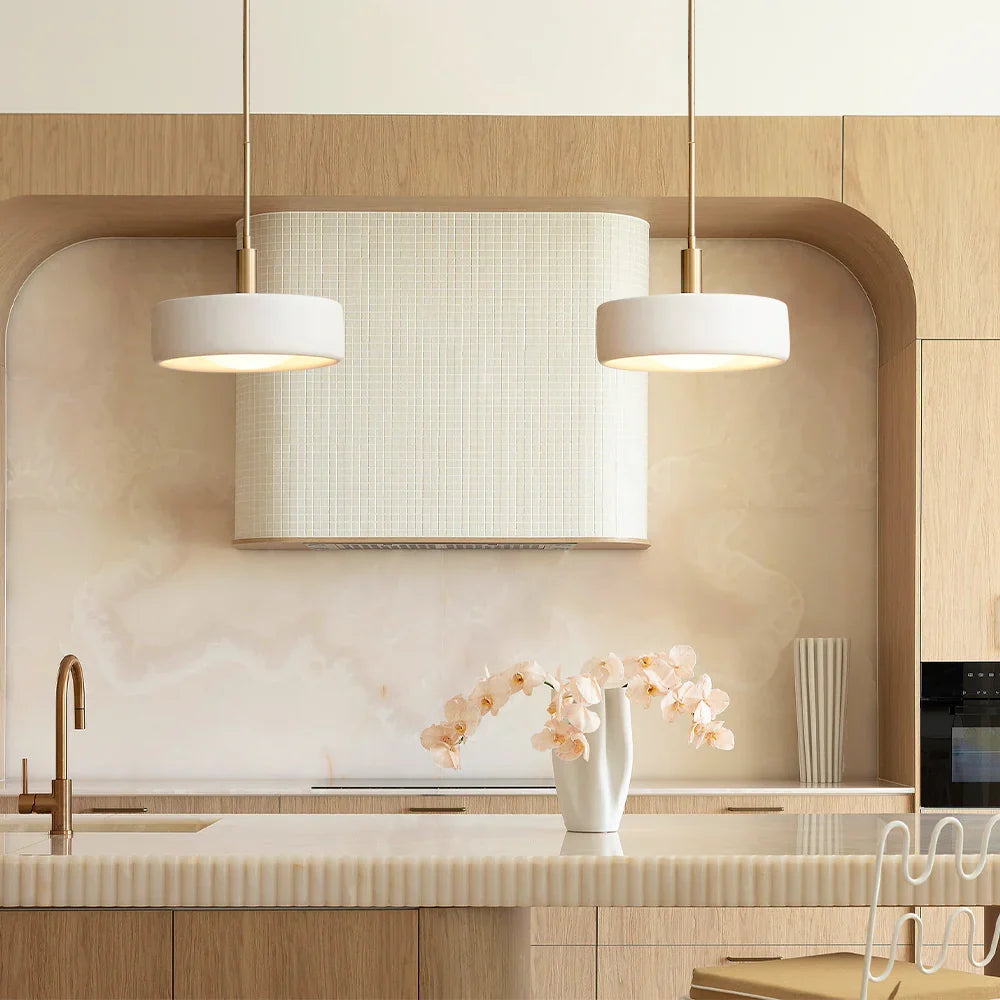 Pendant Lamp Porcelain Shade & Metal Accent Adjustable Height