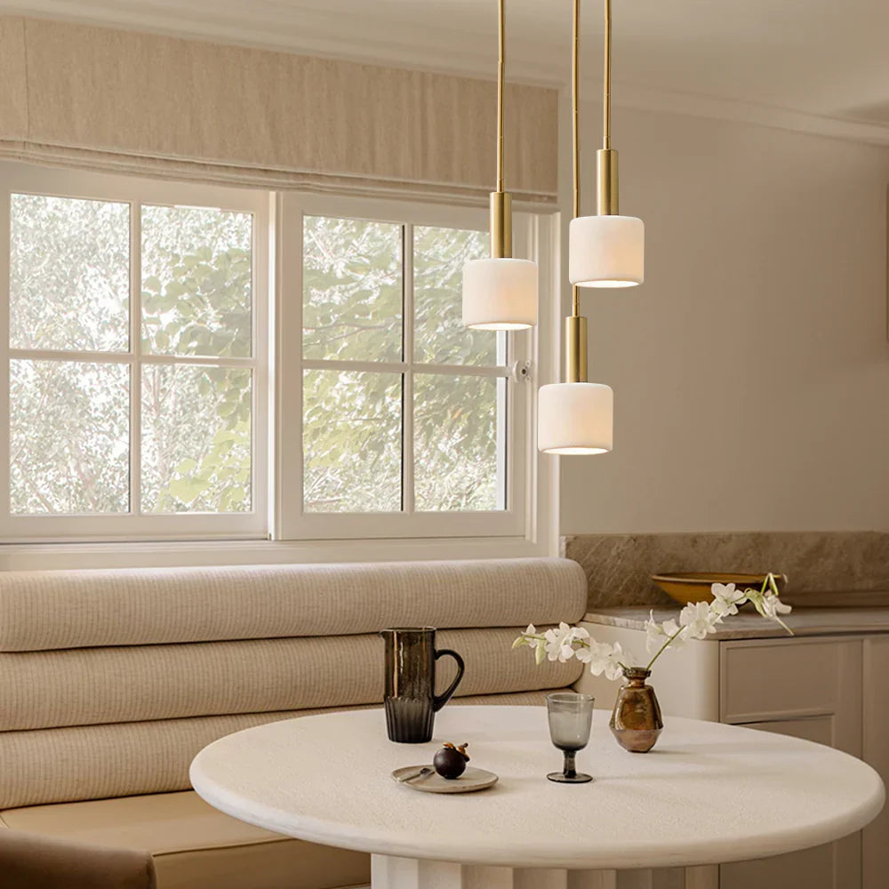 Pendant Lamp Porcelain Shade & Metal Accent Adjustable Height