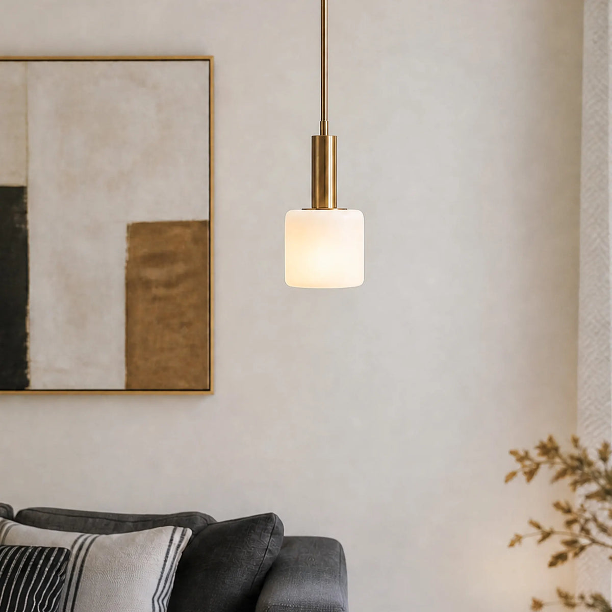 Pendant Lamp Porcelain Shade & Metal Accent Adjustable Height