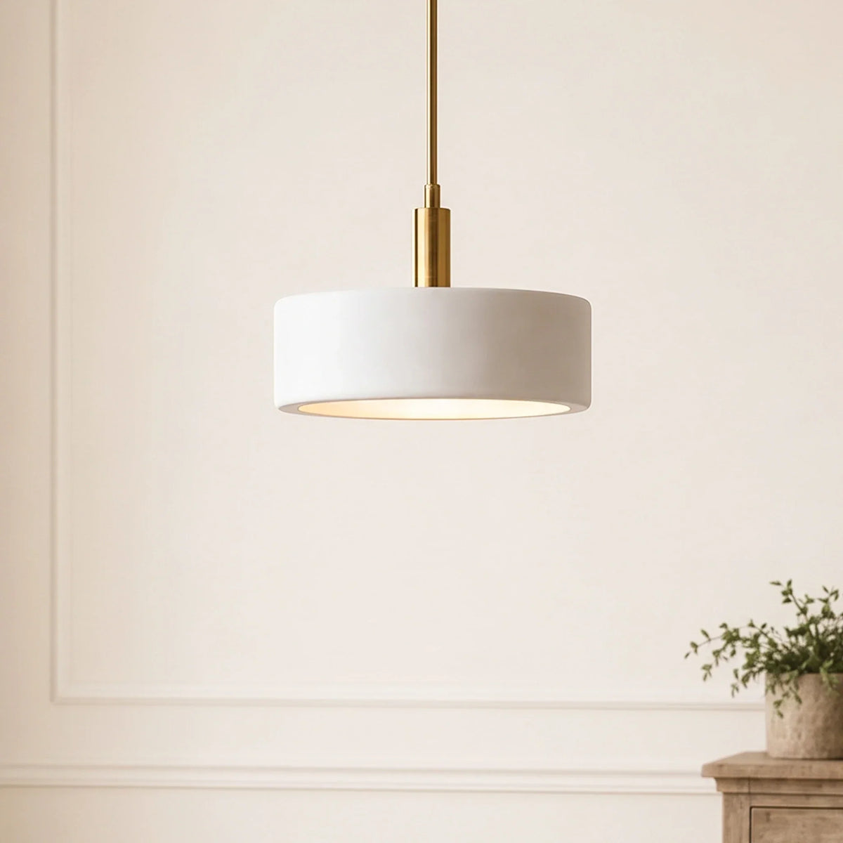 Pendant Lamp Porcelain Shade & Metal Accent Adjustable Height
