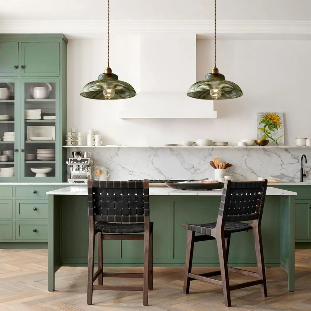 Pendant Lamp Prismatic Glass Brass Accents & Adjustable Cable