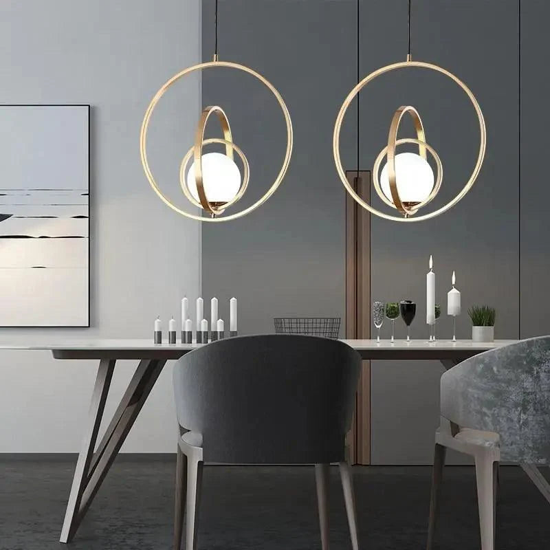 Pendant Lamp Rotating & Adjustable Rings Gold Finish