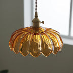 Pendant Lamp Scalloped Glass Floral Shade Adjustable Cord