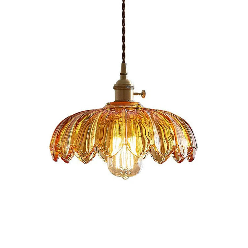 Pendant Lamp Scalloped Glass Floral Shade Adjustable Cord