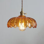 Pendant Lamp Scalloped Glass Floral Shade Adjustable Cord