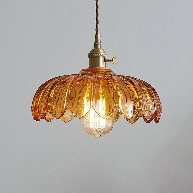 Pendant Lamp Scalloped Glass Floral Shade Adjustable Cord