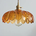 Pendant Lamp Scalloped Glass Floral Shade Adjustable Cord