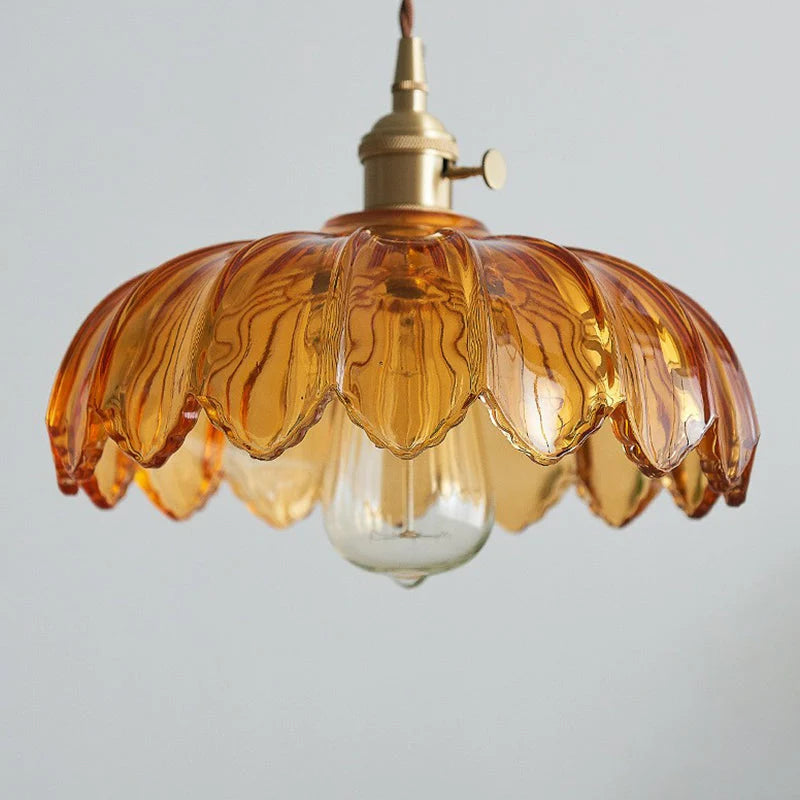 Pendant Lamp Scalloped Glass Floral Shade Adjustable Cord