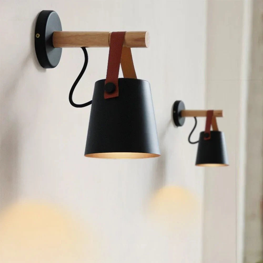 Pendant Lamp Scandi Minimalist Wood & Metal Vegan Leather Strap