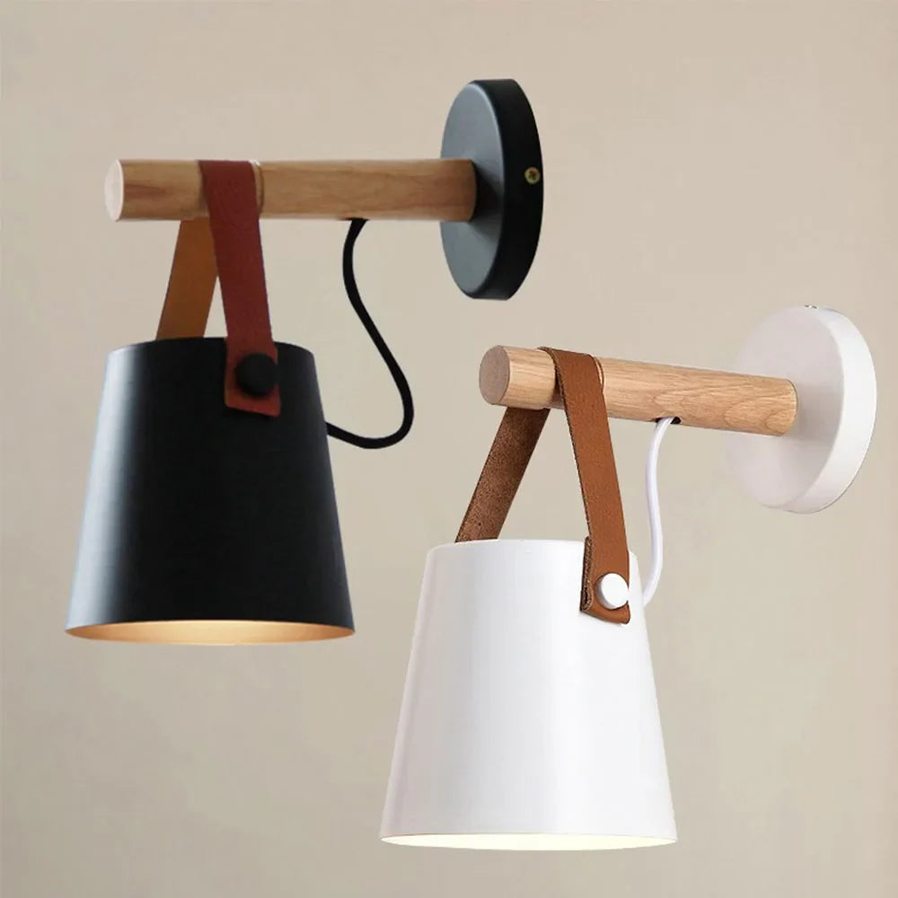 Pendant Lamp Scandi Minimalist Wood & Metal Vegan Leather Strap