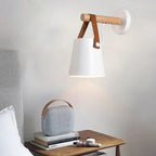 Pendant Lamp Scandi Minimalist Wood & Metal Vegan Leather Strap