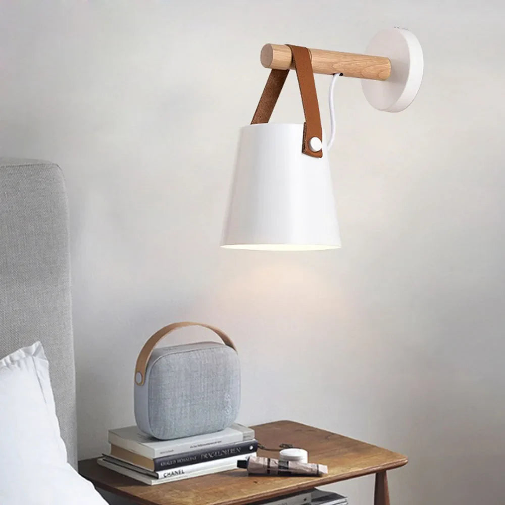 Pendant Lamp Scandi Minimalist Wood & Metal Vegan Leather Strap