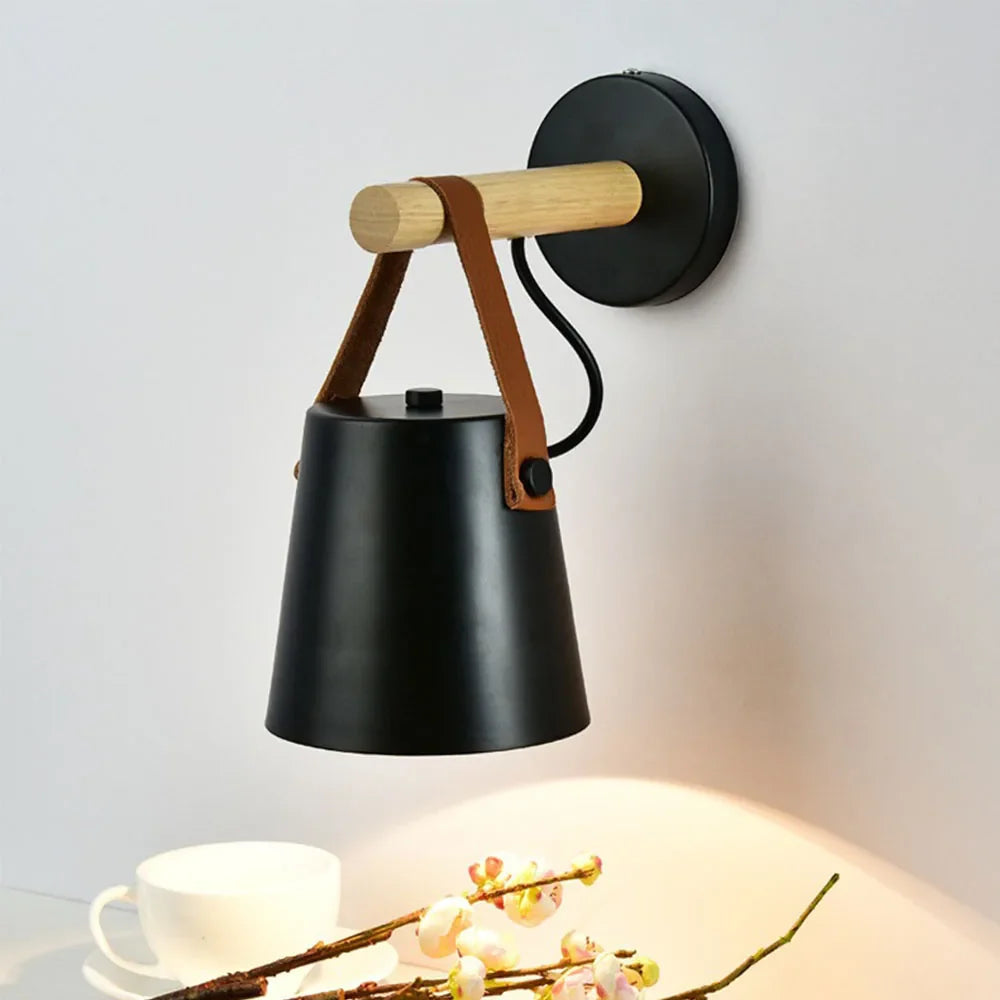 Pendant Lamp Scandi Minimalist Wood & Metal Vegan Leather Strap