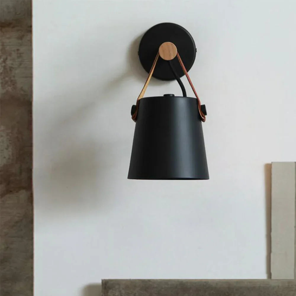 Pendant Lamp Scandi Minimalist Wood & Metal Vegan Leather Strap