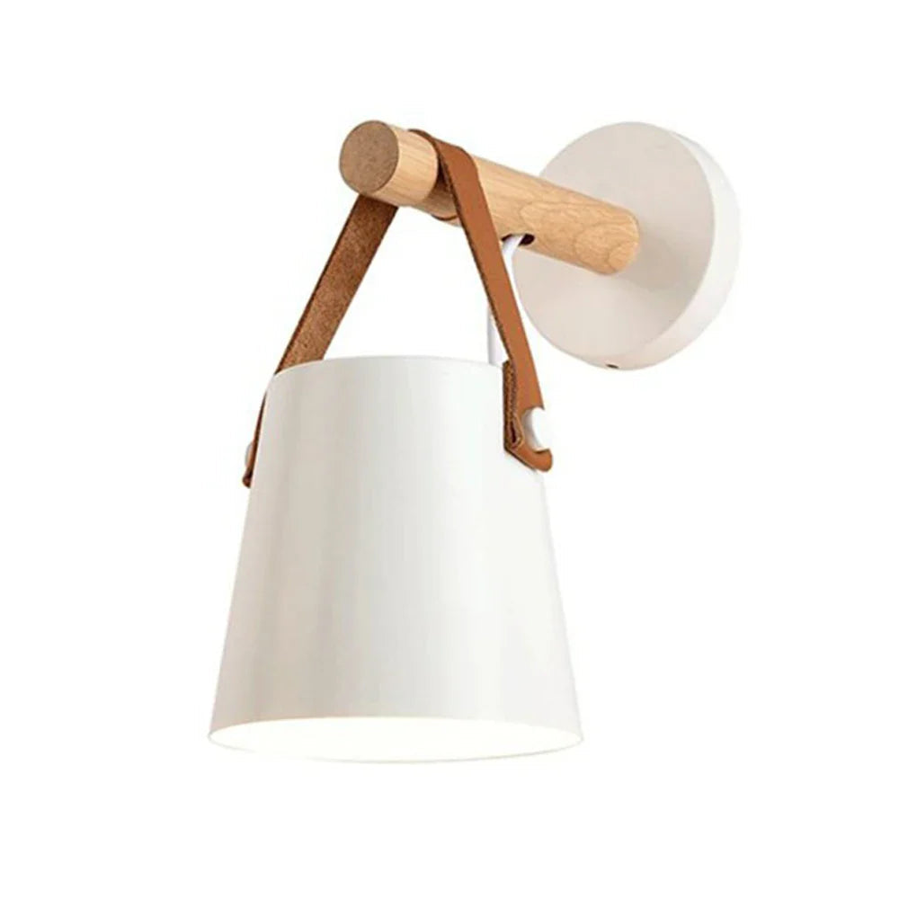 Pendant Lamp Scandi Minimalist Wood & Metal Vegan Leather Strap