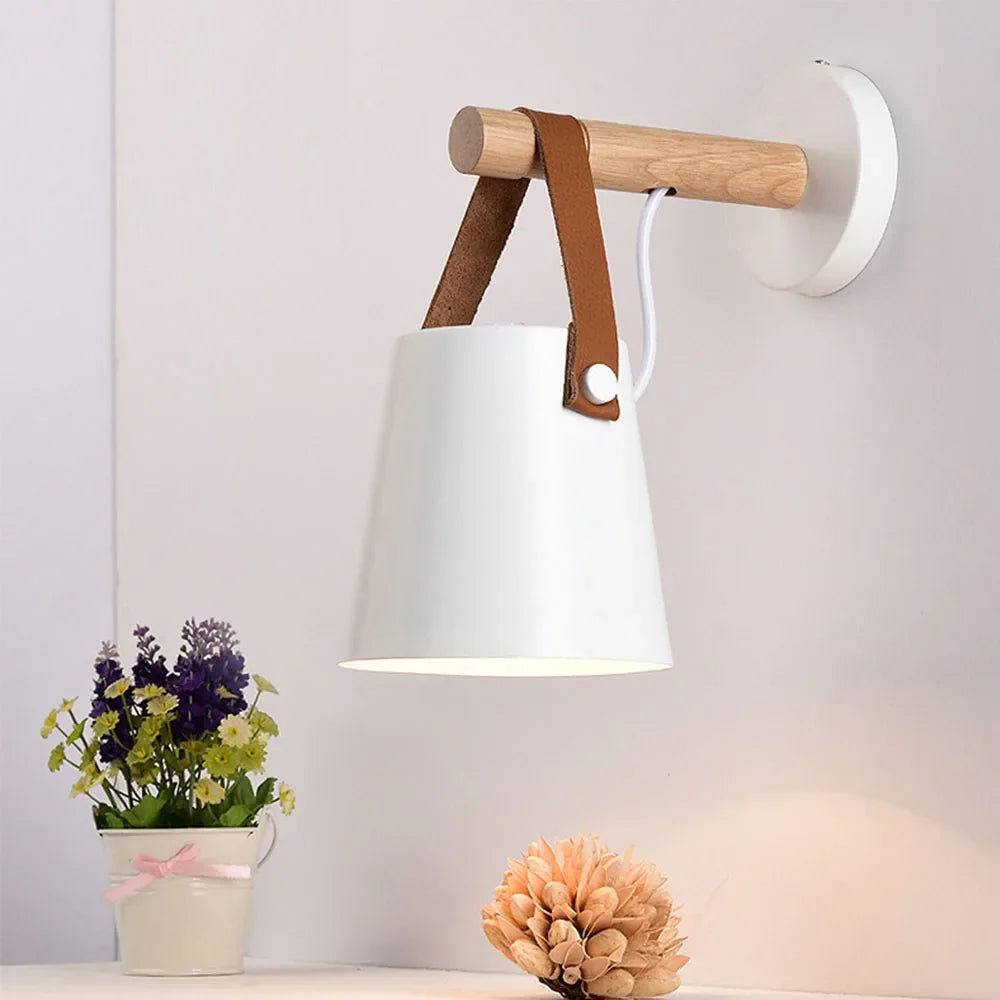 Pendant Lamp Scandi Minimalist Wood & Metal Vegan Leather Strap