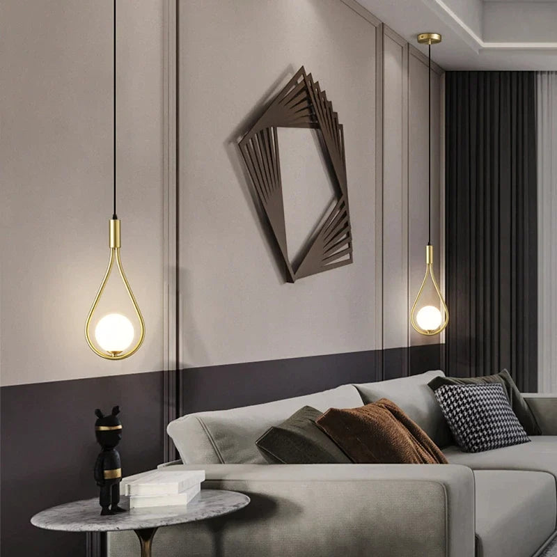Pendant Lamp Scandinavian Glass & Brass Adjustable Height