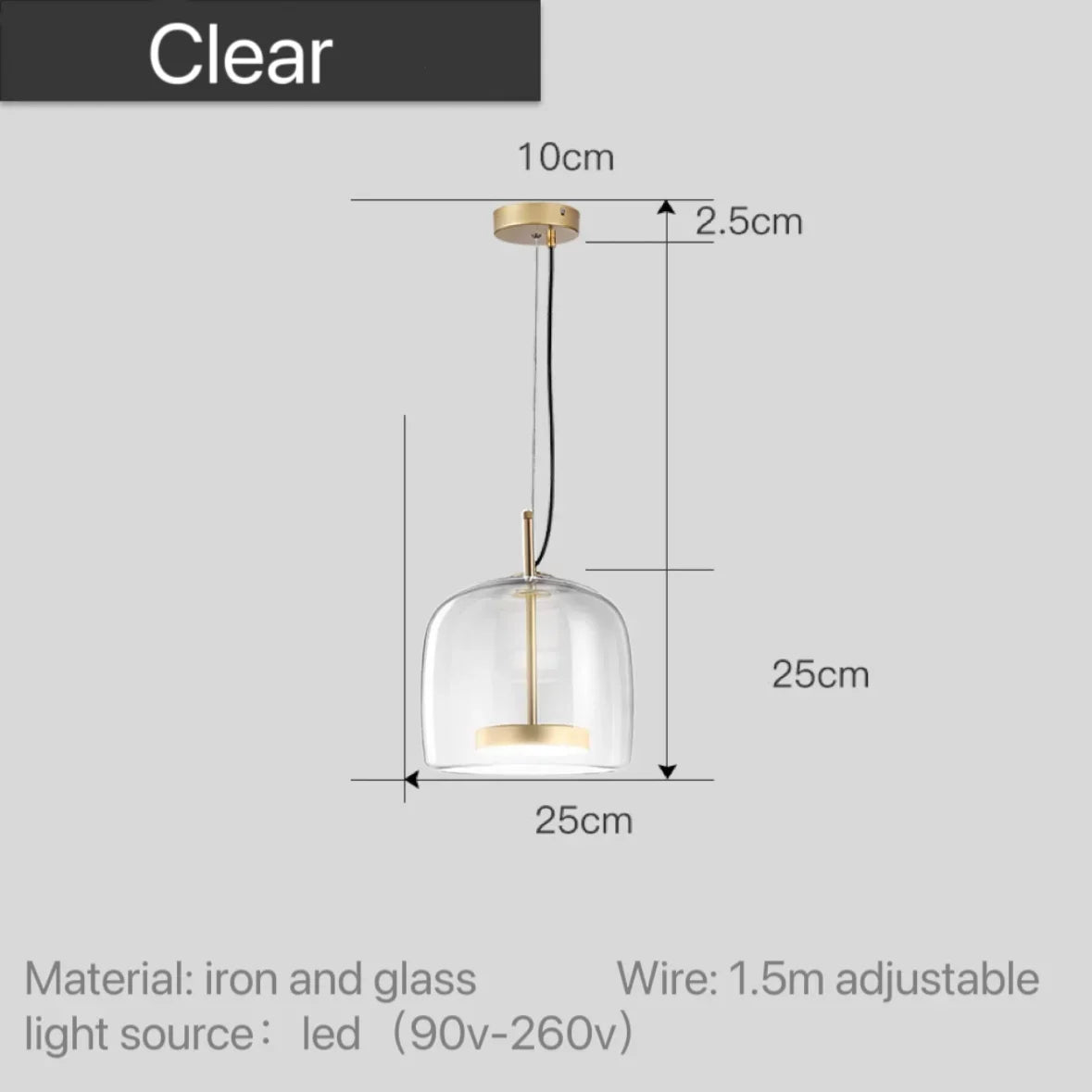 Pendant Lamp Scandinavian Glass Globe Adjustable Cable