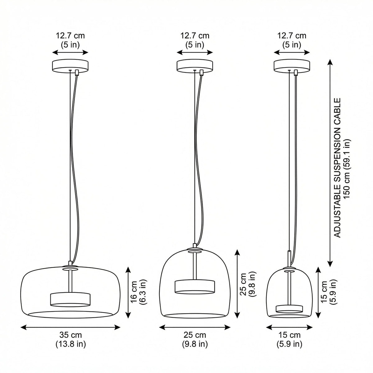 Pendant Lamp Scandinavian Glass Globe Adjustable Cable