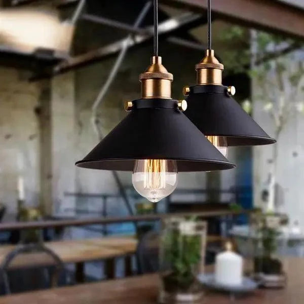Pendant Lamp Scandinavian Industrial Black With Gold Accents