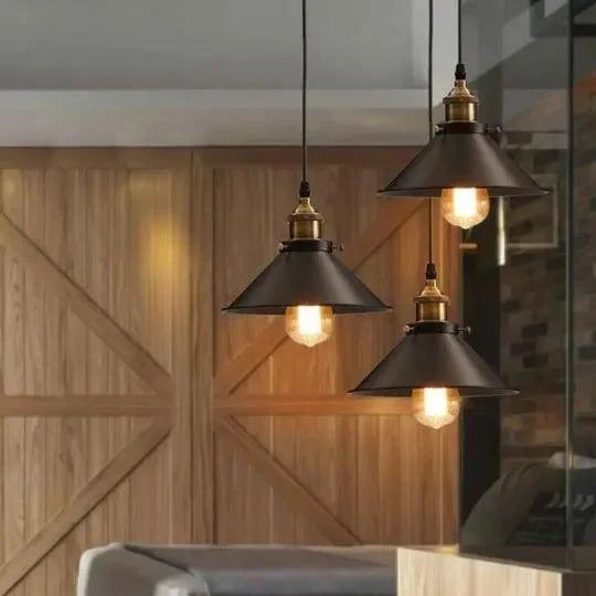 Pendant Lamp Scandinavian Industrial Black With Gold Accents