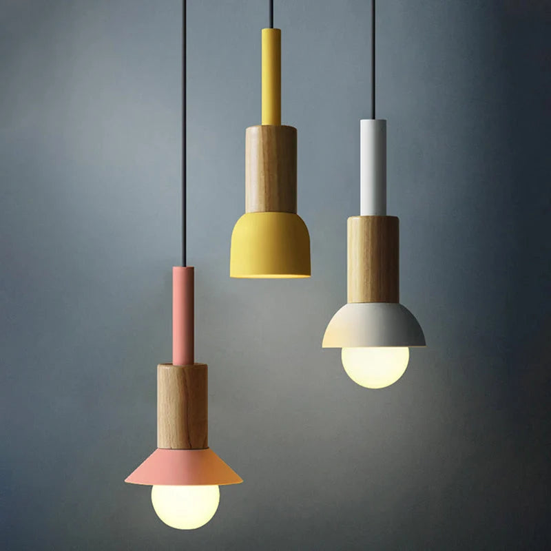 Pendant Lamp Scandinavian Wood & Metal E26 Compatible