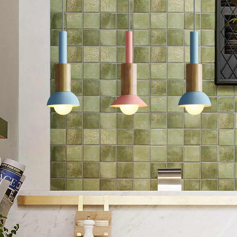 Pendant Lamp Scandinavian Wood & Metal E26 Compatible